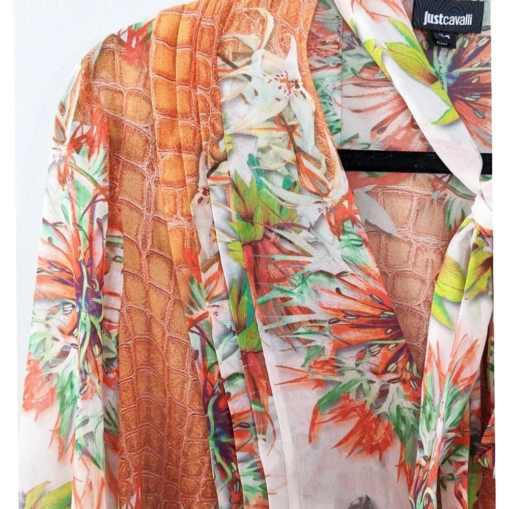 Roberto Cavalli Just Cavalli Floral Tie Neck Blouse - Picture 4 of 10